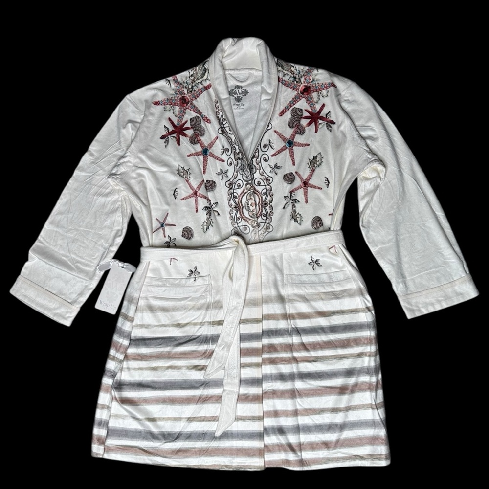 Wrap Up by VP Robe – “Starfish” Coastal Print | Velvety Short Lounge One Size